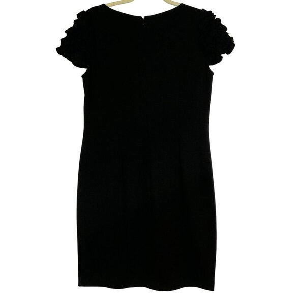 Taylor Black Dress, Ruffled Sleeves, Size 8, Rayon/Nylon/Spandex - Picture 3 of 9